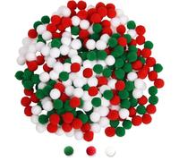 500 Pompones 10mm de Colores, Bolas de Pompones para Manualidades, Coloridas con Elástico Mullido Sintéticapompones Bola DIY para Sombreros Bufandas Guantes Zapatos(Verde + Blanco + Rojo)