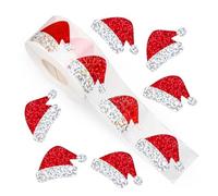 500 por ciento brillante sombrero de Navidad pegatinas adhesivas impermeables para embalaje artesanal, decoración de vacaciones, etiqueta de vacaciones resistente al agua