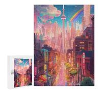 500 puzles para adultos Neon Cityscape with Rainbow Puzzles para adultos, juego familiar, compilación de patrones, interacción entre padres e hijos, 500 unidades