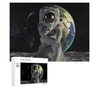 500 Puzzles para adultos Astronaut on The Moon with Earth in Background Puzzle Anti-Stress, juguete de regalo para mujeres, difícil y estimulante