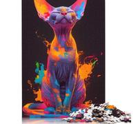 500 Rompecabezas Coloridos de Retratos de Gato esfinge para Adultos y Adolescentes. Rompecabezas de Madera. Juegos Familiares 500 Piezas (52 x 38 cm).