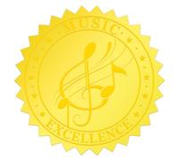500 sellos de certificado de notas musicales de lámina dorada, 1.75 pulgadas, calcomanías autoadhesivas en relieve para premios, invitaciones y graduación, etiquetas de logros impermeables
