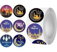 500 uds 3.8 cm Pegatinas Ramadán, 6 Estilos Redondas Rollo de Pegatinas, Sobres Adhesivos de Sellado para Etiquetas de Regalo Papel de Regalo Decoración Fiestas Festivales