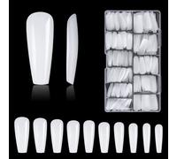 500 uñas postizas acrílicas con estuche de almacenamiento para salones de uñas y manicura en casa, 10 tamaños (Blanco)