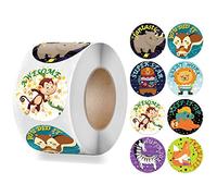 500 unidades por rollo de dibujos animados de animales escolares de recompensa para profesores motivan a los estudiantes, calcomanías para álbumes de recortes, tarjetas de manualidades