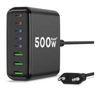 500 W USB C cargador múltiple, GaN V 8 puertos USB cargador múltiple, 500 W 8 puertos cargador rápido compatible con MacBook Pro/Air, iPad Pro/Air, iPhone, Android, etc (negro, 8 puertos de 500 W)