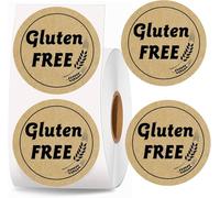 500 x 1,5" Gluten Free Brown Kraft Paper Rotating Stickers for Gluten Free Food