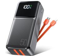 50000mAh Batería Externa Power Bank: 22,5 W Carga rápida Cargador portátil con Cable Integrado, Batería portátil USB C 5 Output con Pantalla LED Powerbank para Smartphones Tableta (Negro Naranja)