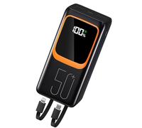 50000mAh Power Bank con cable integrado: batería externa de carga rápida de 22,5W con gran capacidad, cargador portátil con linterna LED y 7 salidas y 3 entradas-Negro MP3 6GB