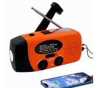 5000mAh Radio Solar, Radio Am/FM con Manivela y Batería Recargable para Carga de Emergencia de Smartphone, Linterna LED y Luz de Lectura, Alarma SOS para Camping y Supervivencia (Naranja)