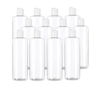 500Cosmetics Botella transparente de plastico PET 500 ml con tapón de disco blanco rellenable para gel, champú, colonias, lociones, gel hidroalcoholico (12)
