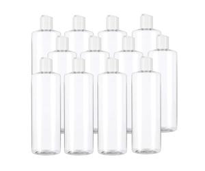 500Cosmetics Botella transparente de plastico PET 500 ml con tapón de disco blanco rellenable para gel, champú, colonias, lociones, gel hidroalcoholico (12)