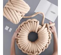 500g/20m Hilo Tubular Grueso, Brazo Hilo de Tejer Transpirable, Grueso Hilos de Tubo de Algodón para Crochet, Poliéster Hilo de Algodón de Relleno para Tejer Alfombras Cojines y Camas Mascota (Beige)