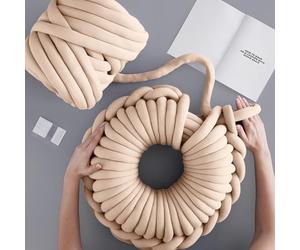 500g/20m Hilo Tubular Grueso, Brazo Hilo de Tejer Transpirable, Grueso Hilos de Tubo de Algodón para Crochet, Poliéster Hilo de Algodón de Relleno para Tejer Alfombras Cojines y Camas Mascota (Beige)