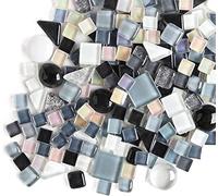 500g Irregular Crystal Mosaic Tiles,Pequeñas Partículas de Color Decal Glass Mosaic Tiles Artesanía de Cristal para DIY Materiales decorativos hechos a mano (serie negro blanco gris)