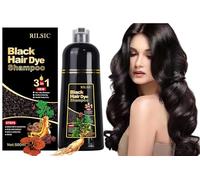 500ML Black Hair Dye Shampoo 3 en 1, Champú Tinte de Pelo Negro, Champu tinte Canas, Champú de Color Cabello Instantáneo, Shampoo Color Tinte Pelo en minutos Champu tinte Cubre Canas para Hombre Mujer