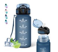 500ml Botella Reutilizable a Prueba de Fugas, Botella con Pajita, Botellas Agua Niños Colegio, Botella de Agua para la Escuela, Oficina, Viajar, Deportes, Naviblue