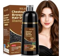 500ML Champú para tinte de pelo Negro, Champú de color negro para cabellos grises, Champu para tinte de pelo 3 en 1, Champu de color para el cabello instantáneo para hombres mujeres (Chestnut Brown)