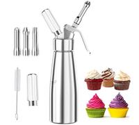 500ml Dispensador Crema Aluminio Sin Fugas, Sifon Espumas Cocina con 3 Boquillas Acero Inoxidable y Cepillo Limpieza, Siphon Nata Montar Profesional para Pasteles Decorar, Postres, Pastelería, Helados