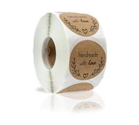 500pcs Pegatinas Etiqueta Adhesiva Pegatina Rollo, redondas, Kraft Handmade with Love Stickers Labels Roll para Sello Scrapbooking Regalo Bolsa Recuerdo Boda Fiesta Aniversario Cumpleaños