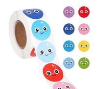500uds Pegatinas de Caras Sonrientes, 2,54cm Pequeñas Smile Face Stickers Rollo 8 Colores Pegatinas Cara Feliz para Niños Suministros de Recompensa para Profesores Manualidades