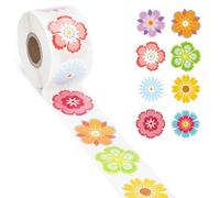 500uds/Rollo Pegatinas de Flores para Niños, 3,8cm 8 Patrones Calcomanías Florales Primavera Verano Coloridas Calcomanías de Flores para Álbumes de Recortes de Botellas de Agua Sobres