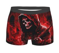 501 Grim Reaper Rock and Roll Cráneo Rojo Hombre Calzoncillos Bóxer Transpirable Calzoncillo Ultrasuave Underpants Suaves Corto Bóxers L