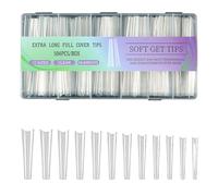 504 puntas de uñas de gel suave, extra largas, cobertura completa, puntas de uñas postizas para extensiones de uñas artificiales transparentes a presión, suministros de uñas de cobertura completa