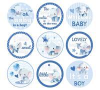 504pzs Pegatinas Baby Shower para Niños, Azules Bonitas Pegatinas Bienvenida para Bebé Redondas Etiquetas Bebé Niño para Regalos Fiesta Envolturas de Regalo Chocolates Caramelos (Elefante)