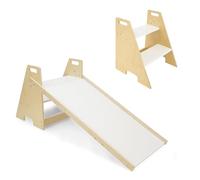 509 Crew 1st Step 2 en 1, Kid's Wooden Slide for 2+, 2 Step Stool for Kid & Adult up to 90kg, Montessori Slide Climber, Training Stool, Anti Slip, Portátil Handle, Color Natural White