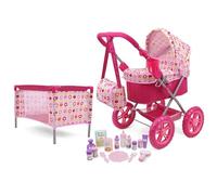 509 Crew Blossom Pink Doll Stroller Pram 18 Piece Combo Value Play Set, Ages 3+