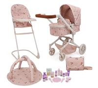 509 Crew City Park - Cochecito de muñecas de 19 piezas y juego multijuego, silla de paseo, trona, gimnasio, bolsa de pañales, 15 accesorios, 53 cm, para niños a partir de 3