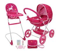 509 Crew doll Combinado de Juguete Pram y alimentación 8 Piezas, Cuna para doll, Silla de alimentación, Maletín para Pañales, Juguetes 46cm, Juego de Pretensión para Niños A partir de 3 Años