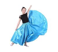 (50cm,Blue)Girls Satin Full Circle Long Dance Skirt for Girls Belly Dance Long Skirt