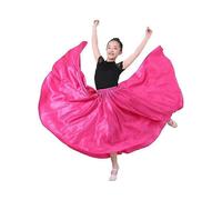 (50cm,Dark Pink)Girls Satin Full Circle Long Dance Skirt for Girls Belly Dance Long Skirt