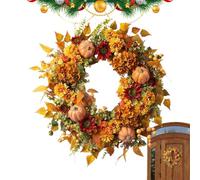 50cm Fall Pumpkin Wreath - Front Door Decor, Artificial Wreath Autumn Flowers with Pumpkin, Perfect for Thanksgiving, Indoor/Outdoor, Living Room, Bedroom, Garden, Porch, or Fireplace, Home