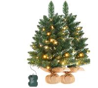 50Cm Mini Christmas Tree,Tabletop Christmas Tree,100% Pe Branches,With Burlap Bag Base,Color Led Lights,For Xmas Decorations, Home, Kitchen, Dining Table,2Pcs, LJJY-KK