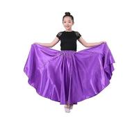 (50cm,Purple)Girls Satin Full Circle Long Dance Skirt for Girls Belly Dance Long Skirt