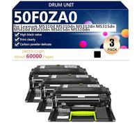 50F0ZA0 Unidad de Tambor de Repuesto para Lexmark MS310d MS310dn MS312dn MS315dn MS410d MS410dn MS415dn MS510dn Impresoras, 60000 páginas,Black-3 Pack