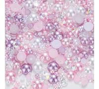 50g Mezcla de Diamantes de Imitación con Reverso Plano, Perlas para Uñas Decorativa, Perlas Maquillaje Cara, Cabujón de Perla Semiredonda para Arte de uñas y Manualidades DIY
