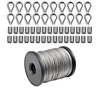 50m Cable Acero 1.5mm Cuerda de Alambre, Alambre para Colgar Cuadros, Tendedero Kit Suspensión de Cuerda con Manga de Engarce de Aluminio & M2 Dedales de Cable para Jardín Cortina