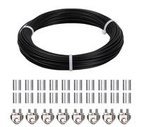 50m Cuerda de Alambre de Acero Inoxidable, Cable de Acero 3mm Recubierto PVC 7x7 con 8 Abrazaderas Cuerda, 20 Virolas de Aluminio, Suspensión Cable de Metal Tendedero Jardín Exteriores (Negro-2mm)