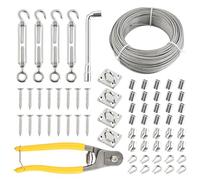 50m Cuerda Tendedero 3mm, 67 Pcs Kit Cable Acero Plastificado 7x7 con 4 Tensores de Alambre, 20 Presillas Cable Acero, 10 Abrazaderas, 10 Guardacabos, 4 Ganchos y Alicates,Estendal Ropa Exterior (3mm)