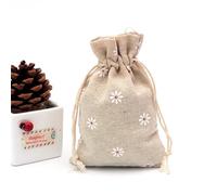 50Pc 10x14cm Linen Printed Cotton Burlap Gift Bags Party Wedding Favors Drawstring Candy Nuts Jewelry Packaging Bag Baby Shower(White daisy)