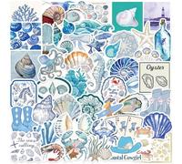 50pcs Blue Sea Creature Adhesivos, Cute Shell Shark Shell Coral Sticker Pack para Guitarra Skateboard Laptop Equipaje