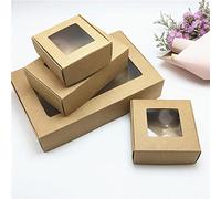 50pcs Caja de embalaje Kraft cuadrada linda de varios tamaños Suministros para el favor del banquete de boda Jabón hecho a mano Caja de almacenamiento de dulces de chocolate-Marrón-Ventana, 20x15x4c