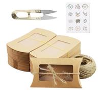 50pcs Cajas de regalo para cojines, 14,5 x 7,5 cm, caja de papel de estraza para regalo, cajas pequeñas con pegatinas de agradecimiento, cuerda de yute para manualidades, invitaciones, regalos