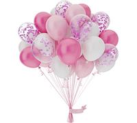 50pcs Globos Rosas,blanco y confeti,Globos de Látex de 10 Pulgadas,Decoración de Fiesta Cumpleaños,Globos para Baby Shower, Cumpleaños de la niña Boda Fiesta Decoración
