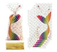 50pcs Mermaid Tail Candy Bolsa de regalo Kid Girl Little Mermaid Theme Suministros para fiestas de cumpleaños Bolsa de galletas Baby Shower Decoración Favors-D Style-50pcs