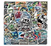 50PCS Pegatinas de Pesca, Calcomanías de Aventura de Pescado al Aire Libre para la Botella de Agua Notebook Scrapbook, Vinilo Impermeable Cool Doodle Pegatinas